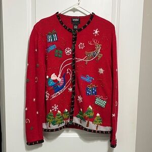 Studio Joy Red Holiday Cardigan Large